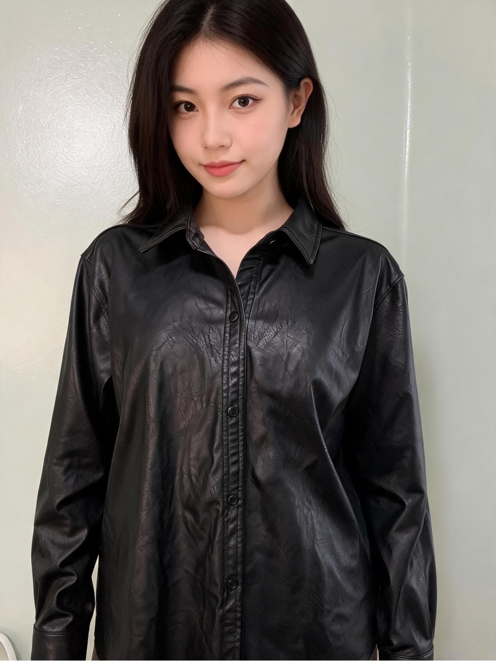 Lucky Brand Woman’s Black Faux Leather Button-Front Shirt Size XL